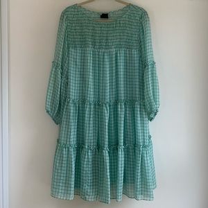 Maison Tara Women's Blouson Sleeve Chiffon Checkered Dress.